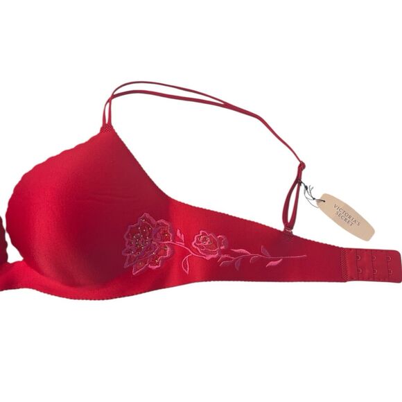 RARE Victoria’s Secret 34B Push-Up Bra Red Roses Script NWT Embroidered - Picture 8 of 8